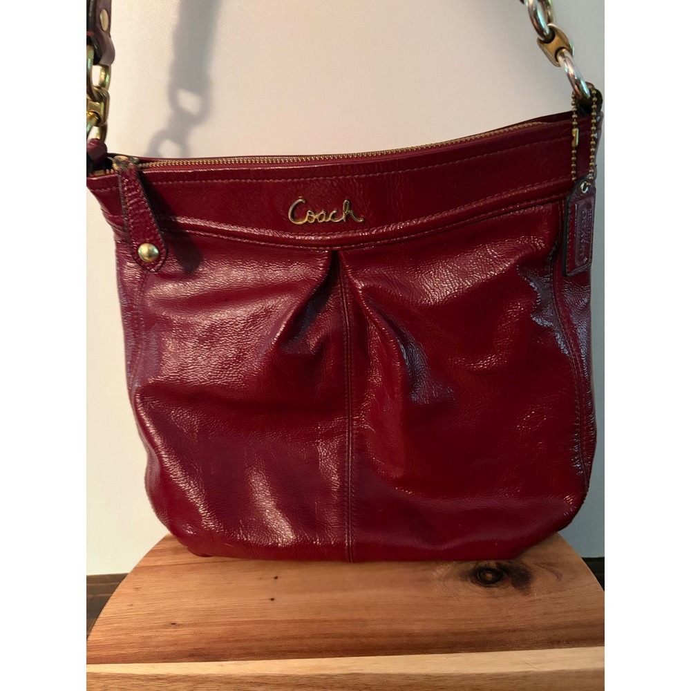 Coach Ashley Red Burgundy Patent Leather Shoulder Bag  Purse F20462 GUC